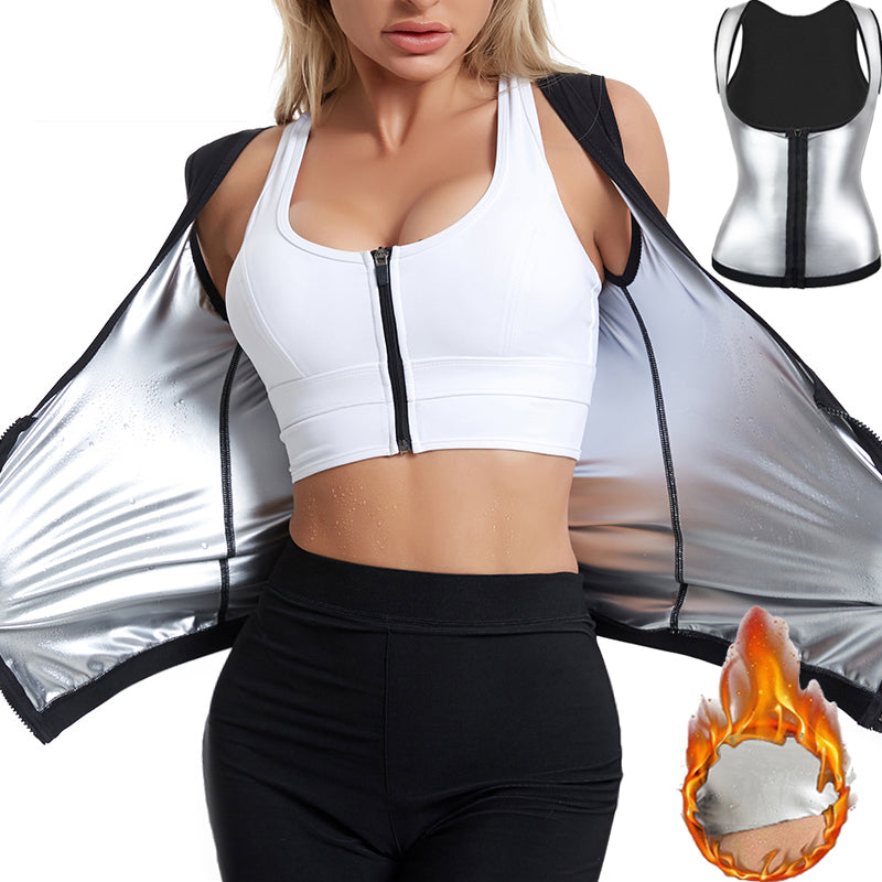 Sauna Suit for Women, Sauna Shirt Sweat Suit Waist Trainer Vest Shapewear Silver, Heat Trapping Sweat Enhancing Vest Workout Shirt Black Waist