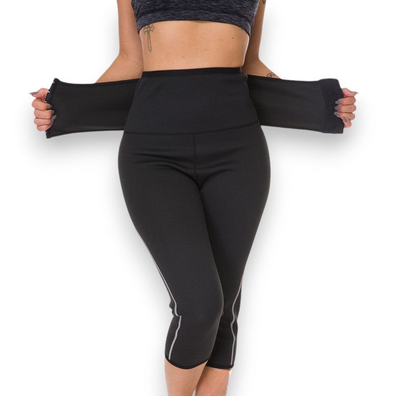 FitnFem Sauna Legging Pants Waist Trainer Body Shaper with Hook, Workout Gym Exercise Tummy Control Butt Lift Shorts, Neoprene Compression Fabric for Women