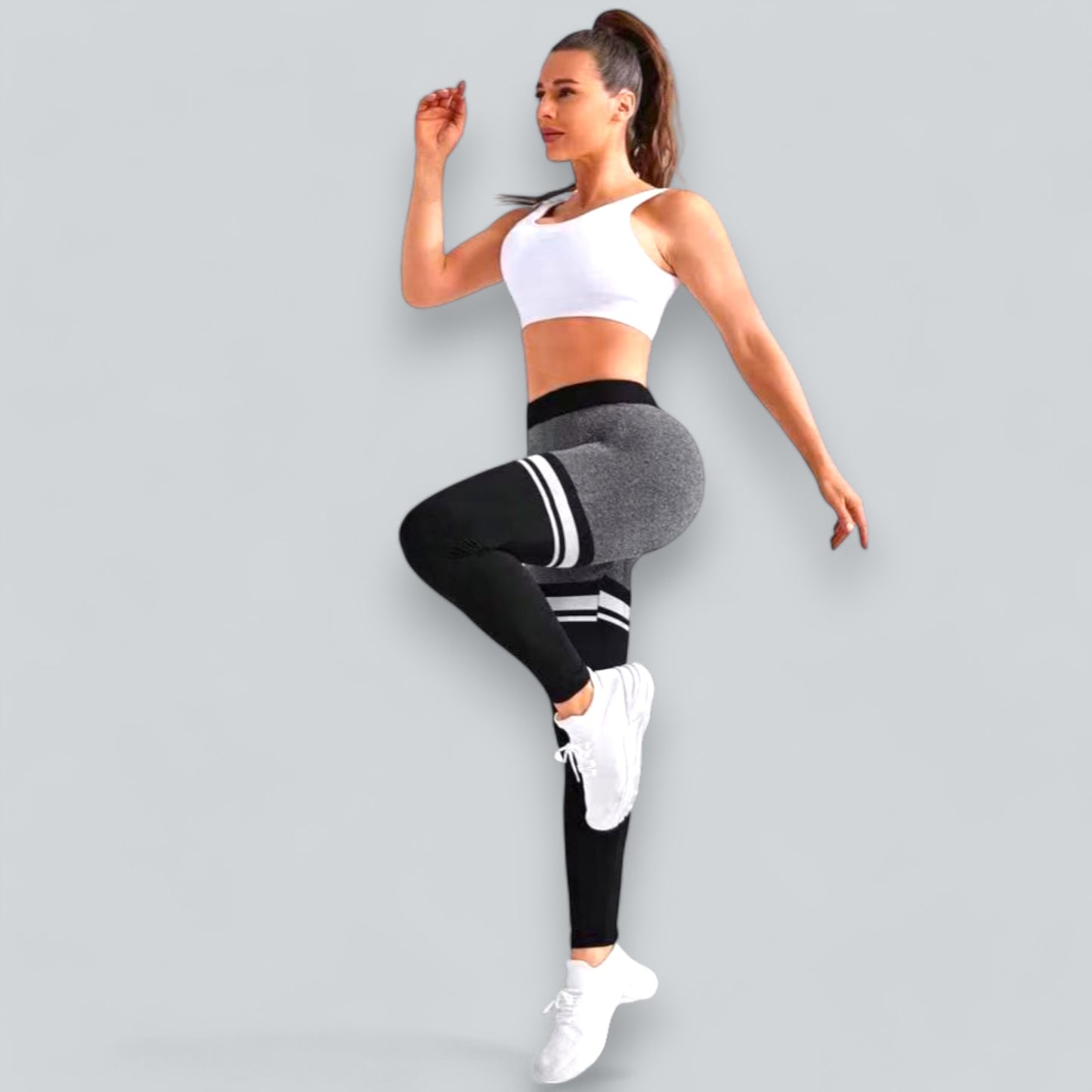 Seamless V-Waist Striped Ruched Sports Leggings, Scrunch Butt Lifting Yoga Pants with Tummy Control Compression Gym Tights for Outdoor Fitness