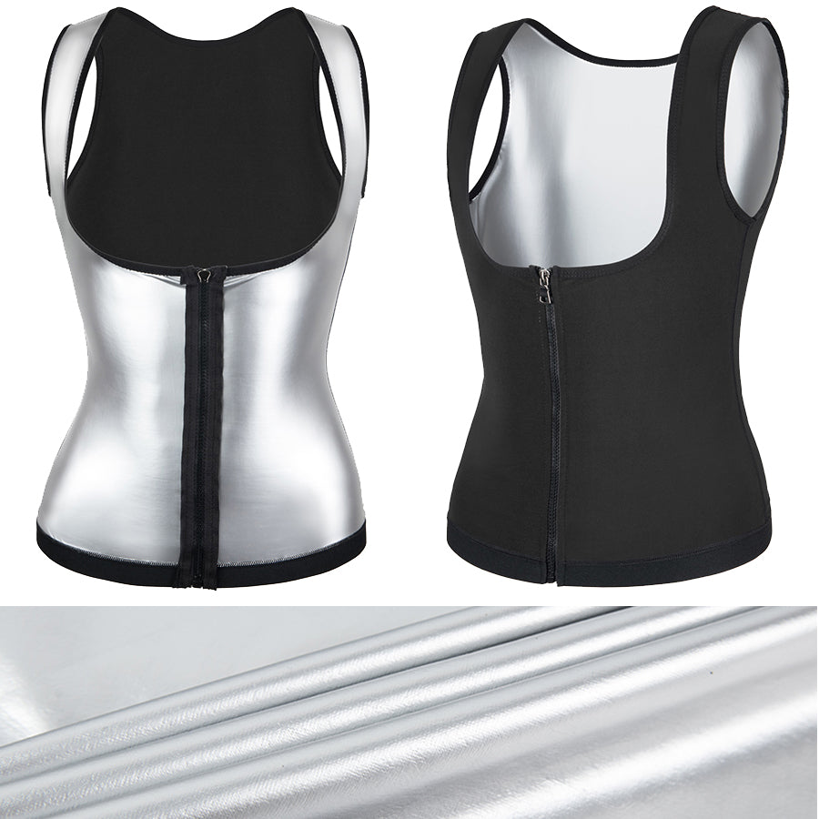 Sauna Suit for Women, Sauna Shirt Sweat Suit Waist Trainer Vest Shapewear Silver, Heat Trapping Sweat Enhancing Vest Workout Shirt Black Waist