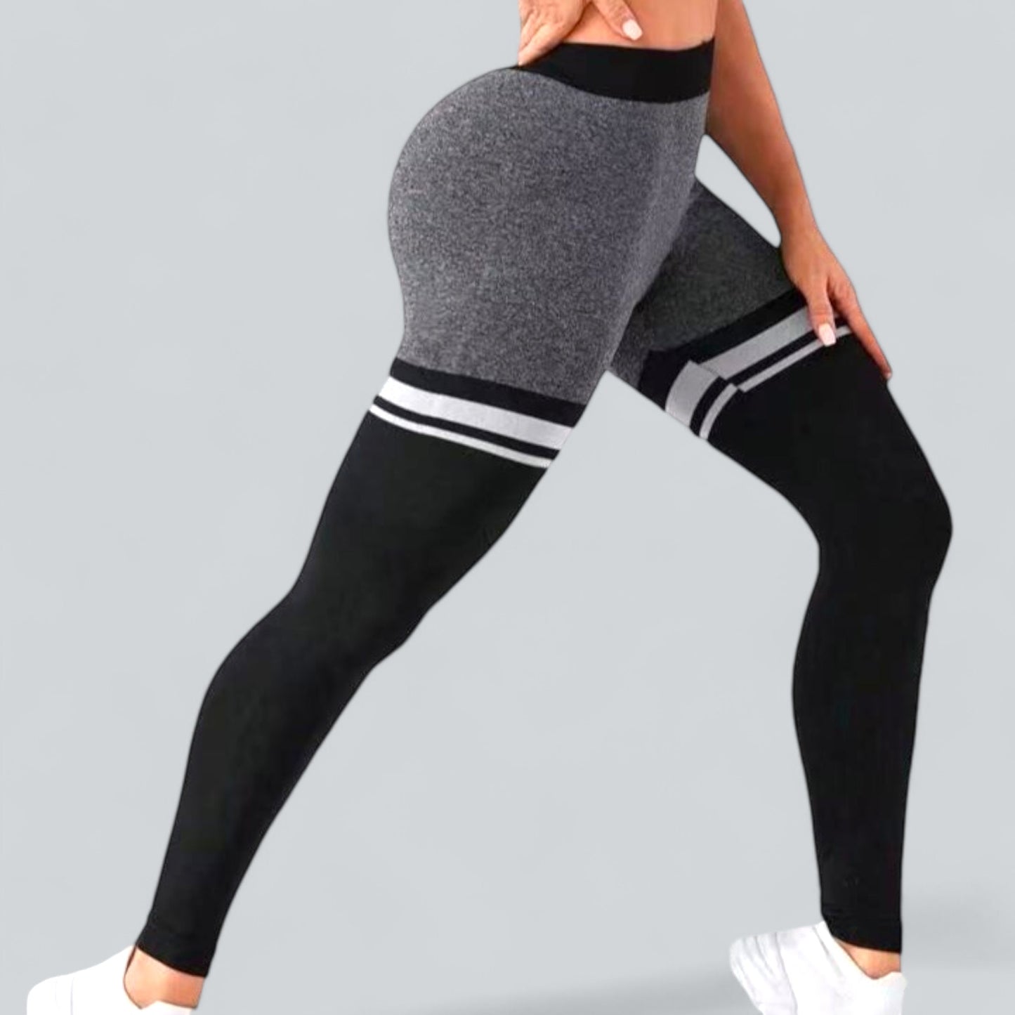 Seamless V-Waist Striped Ruched Sports Leggings, Scrunch Butt Lifting Yoga Pants with Tummy Control Compression Gym Tights for Outdoor Fitness