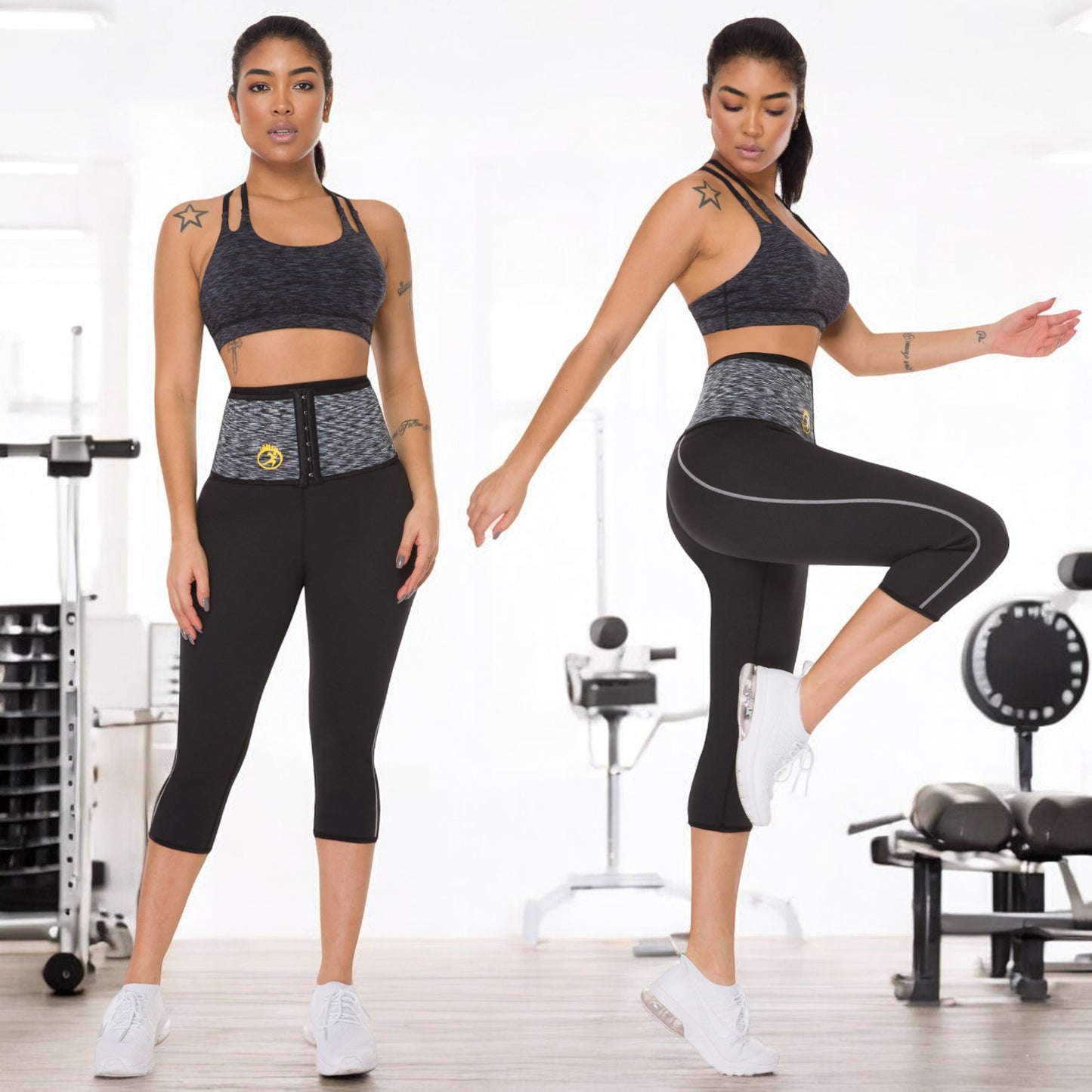 FitnFem Sauna Legging Pants Waist Trainer Body Shaper with Hook, Workout Gym Exercise Tummy Control Butt Lift Shorts, Neoprene Compression Fabric for Women