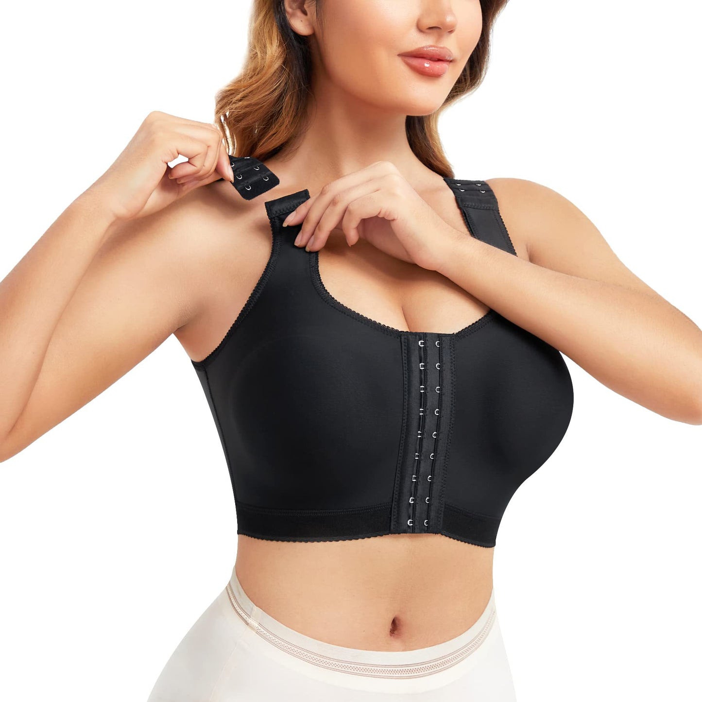 Post Surgery Bra, Front ClosureCompression Bra for BreastAugmentation, Wirefree Shapewearwith Adjustable Straps