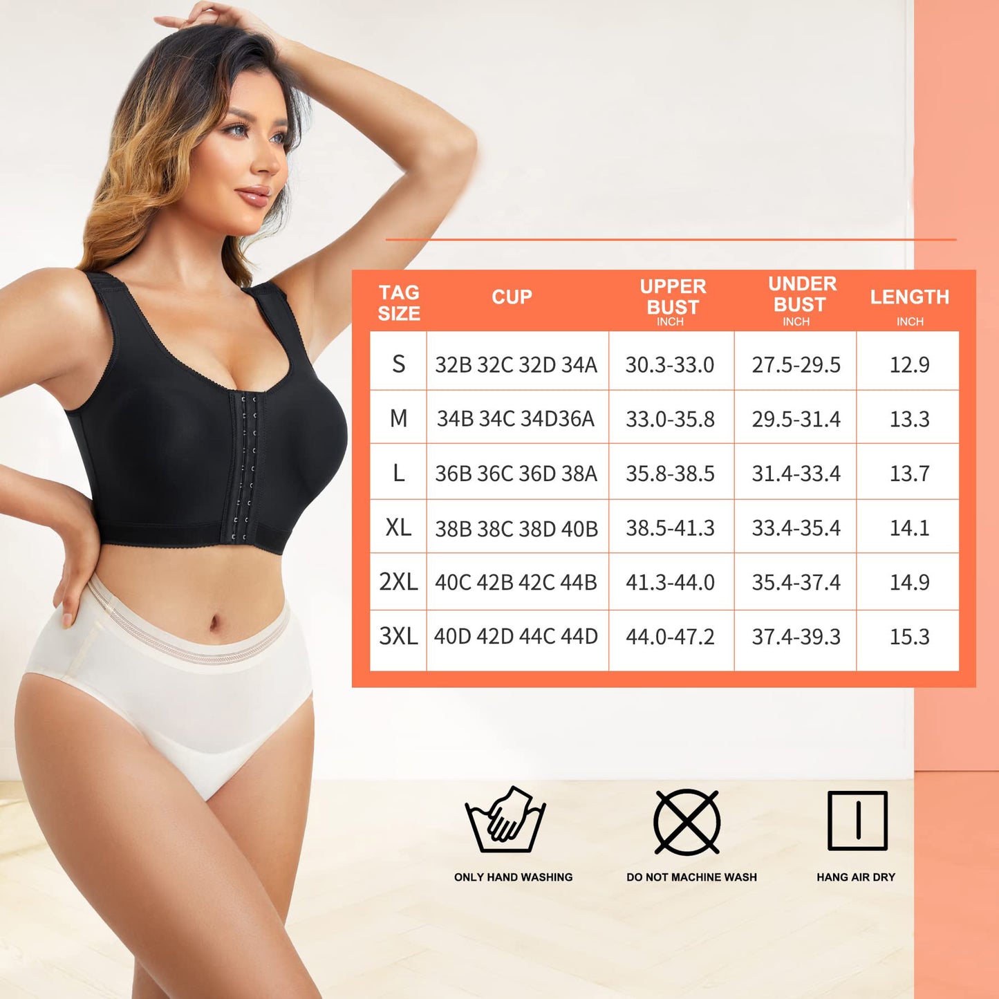Post Surgery Bra, Front ClosureCompression Bra for BreastAugmentation, Wirefree Shapewearwith Adjustable Straps