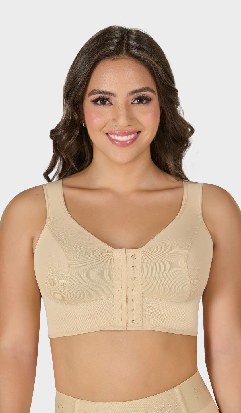 Post Surgery Bra, Front ClosureCompression Bra for BreastAugmentation, Wirefree Shapewearwith Adjustable Straps