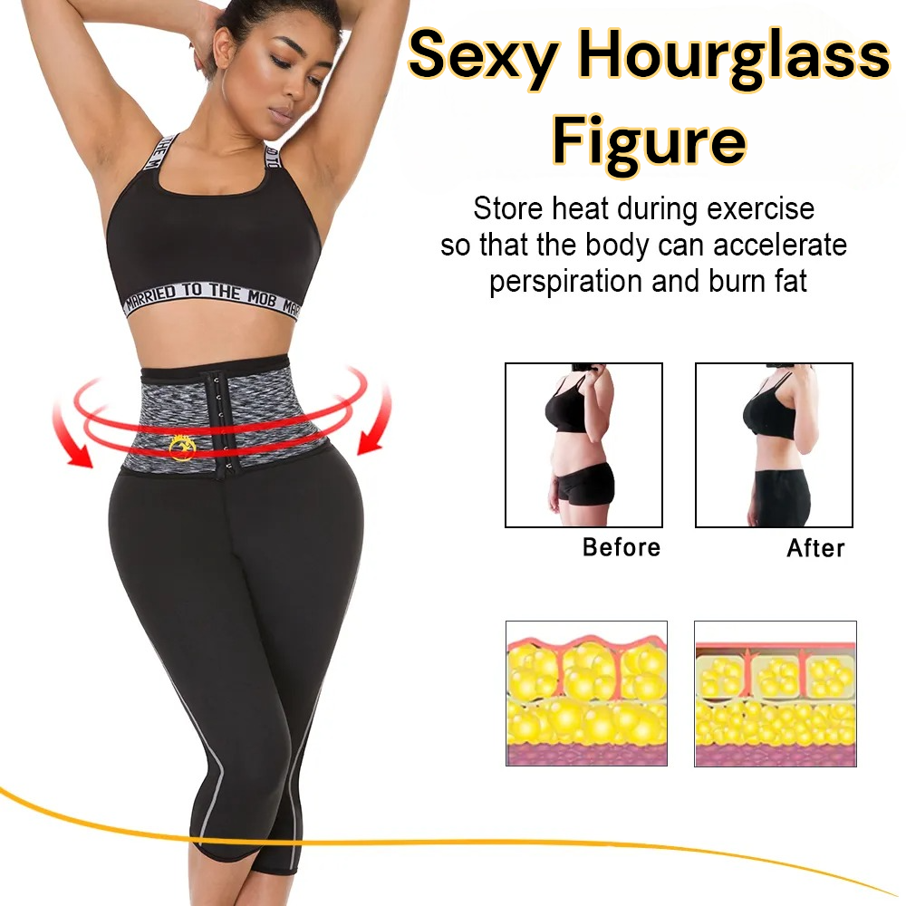 FitnFem Sauna Legging Pants Waist Trainer Body Shaper with Hook, Workout Gym Exercise Tummy Control Butt Lift Shorts, Neoprene Compression Fabric for Women