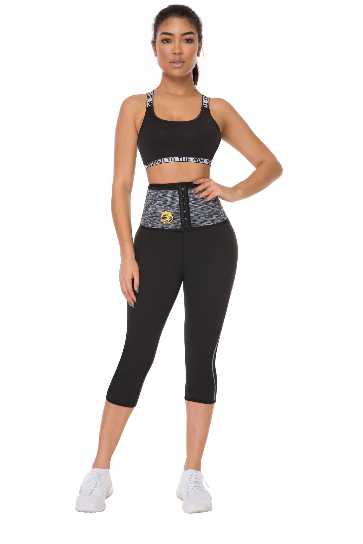 FitnFem Sauna Legging Pants Waist Trainer Body Shaper with Hook, Workout Gym Exercise Tummy Control Butt Lift Shorts, Neoprene Compression Fabric for Women