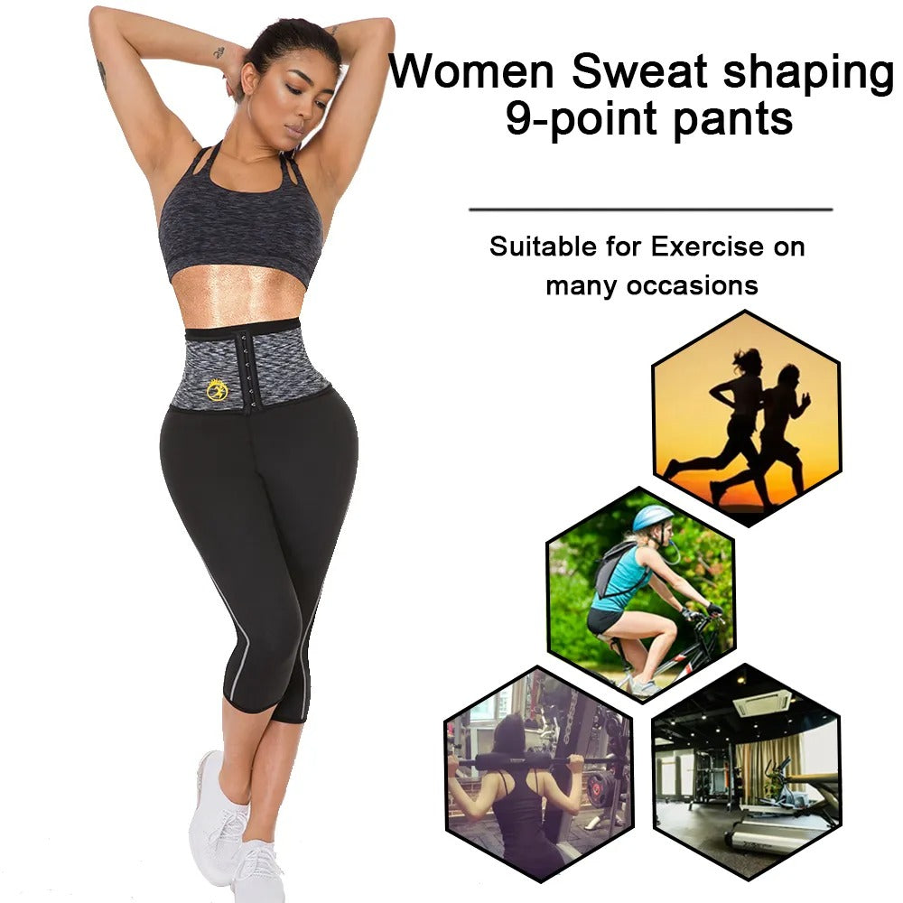 FitnFem Sauna Legging Pants Waist Trainer Body Shaper with Hook, Workout Gym Exercise Tummy Control Butt Lift Shorts, Neoprene Compression Fabric for Women
