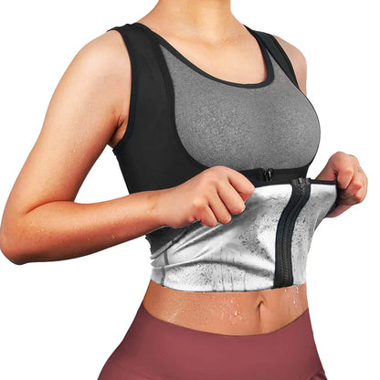 Sauna Suit for Women, Sauna Shirt Sweat Suit Waist Trainer Vest Shapewear Silver, Heat Trapping Sweat Enhancing Vest Workout Shirt Black Waist
