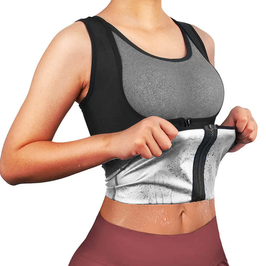 Sauna Suit for Women, Sauna Shirt Sweat Suit Waist Trainer Vest Shapewear Silver, Heat Trapping Sweat Enhancing Vest Workout Shirt Black Waist