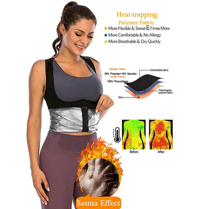 Sauna Suit for Women, Sauna Shirt Sweat Suit Waist Trainer Vest Shapewear Silver, Heat Trapping Sweat Enhancing Vest Workout Shirt Black Waist
