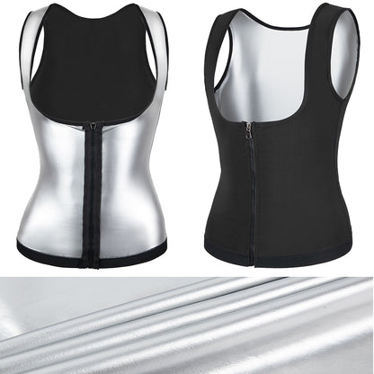 Sauna Suit for Women, Sauna Shirt Sweat Suit Waist Trainer Vest Shapewear Silver, Heat Trapping Sweat Enhancing Vest Workout Shirt Black Waist