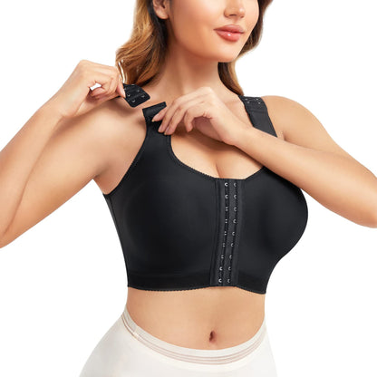 Post Surgery Bra, Front ClosureCompression Bra for BreastAugmentation, Wirefree Shapewearwith Adjustable Straps