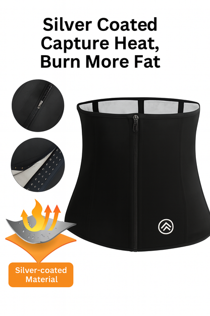 FitnFem Silver Coated Waist Trainer for Women – Tummy Control Sweat Sauna Belt with Double Compression & Hooks