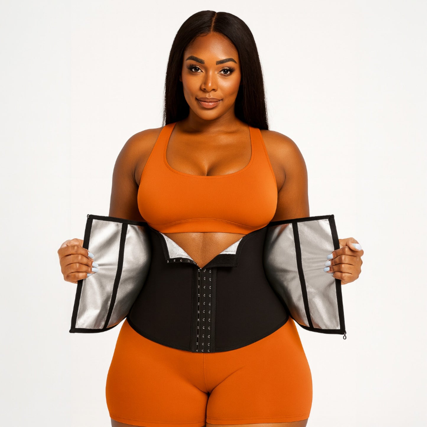 FitnFem Silver Coated Waist Trainer for Women – Tummy Control Sweat Sauna Belt with Double Compression & Hooks